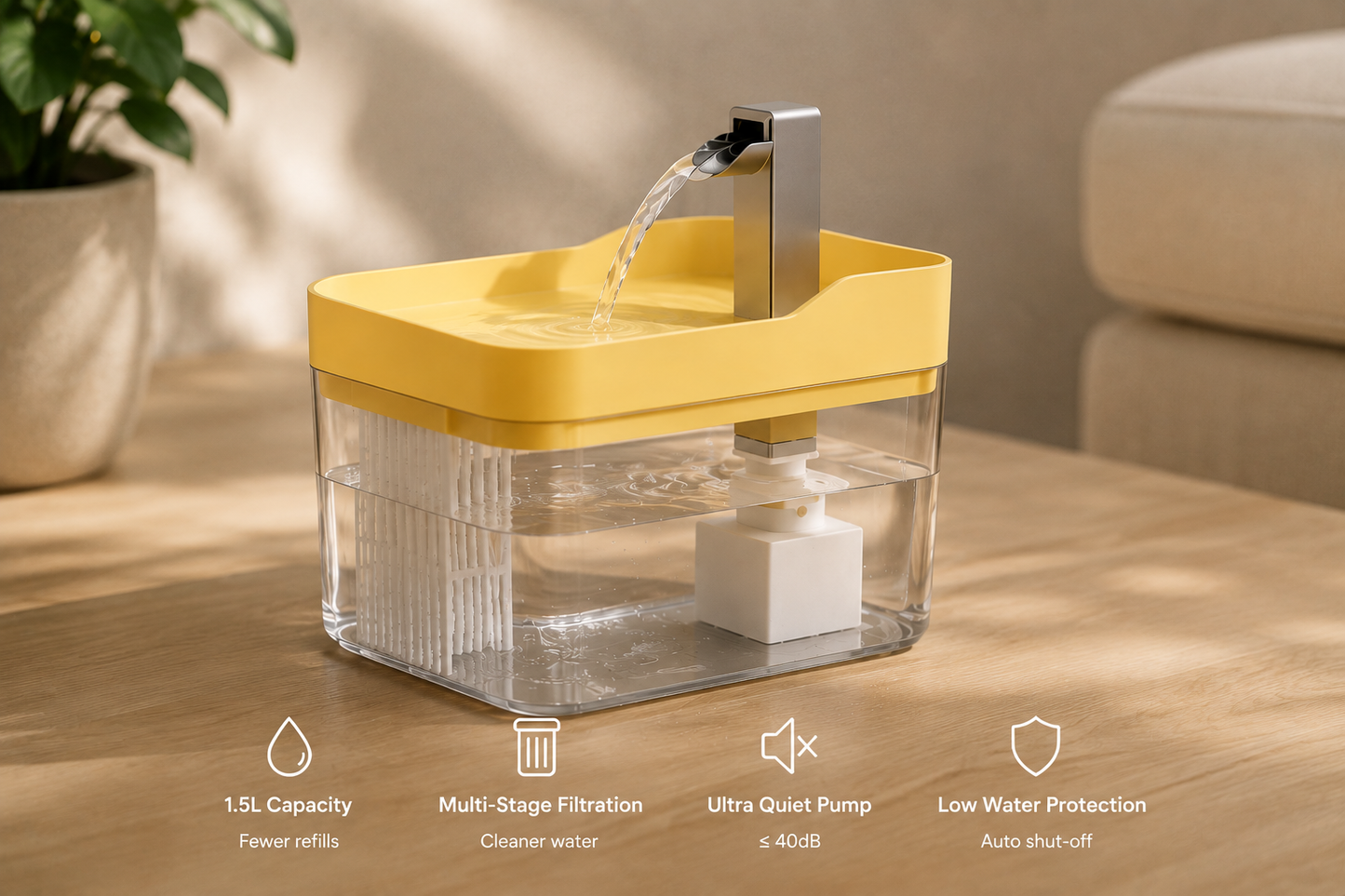 Minimalist Transparent Cat Water Fountain 1.5L